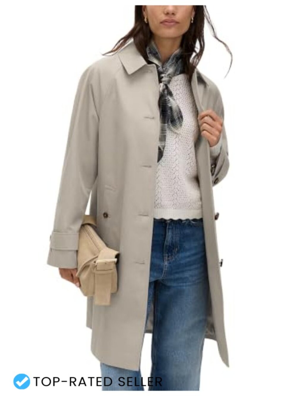 Womens Single Breasted Trench Coat Mid Length Lined Overcoat